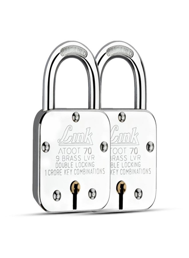 Link® Atoot 70mm | 1 Crore Key Combinations | Steel Body | Hardened Shackle | 9 Brass Lever | Made in India | Each Padlock with 3 Silver Keys (Pack of 2) - Image 1